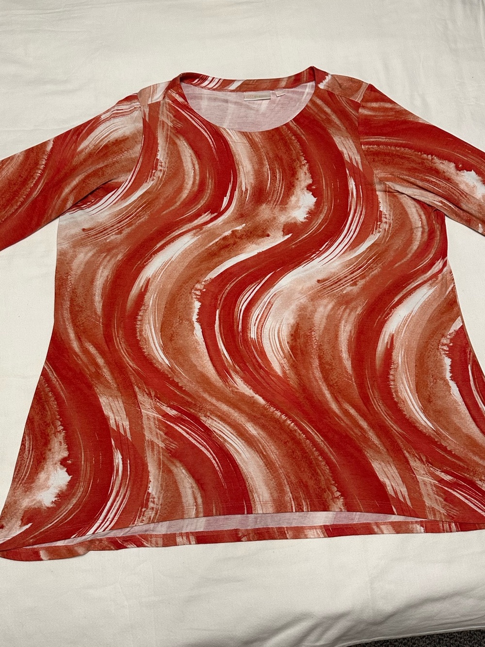 Belle by Kim Gravel Women's Red Swirl Pattern Long Sleeve Tunic